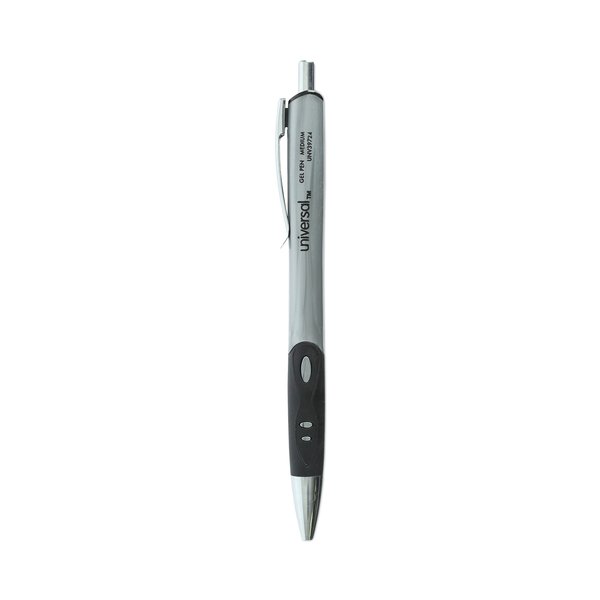 Universal Comfort Grip Retractable Gel Pen, Medium 0.7mm, Black/Silver, PK36 39724